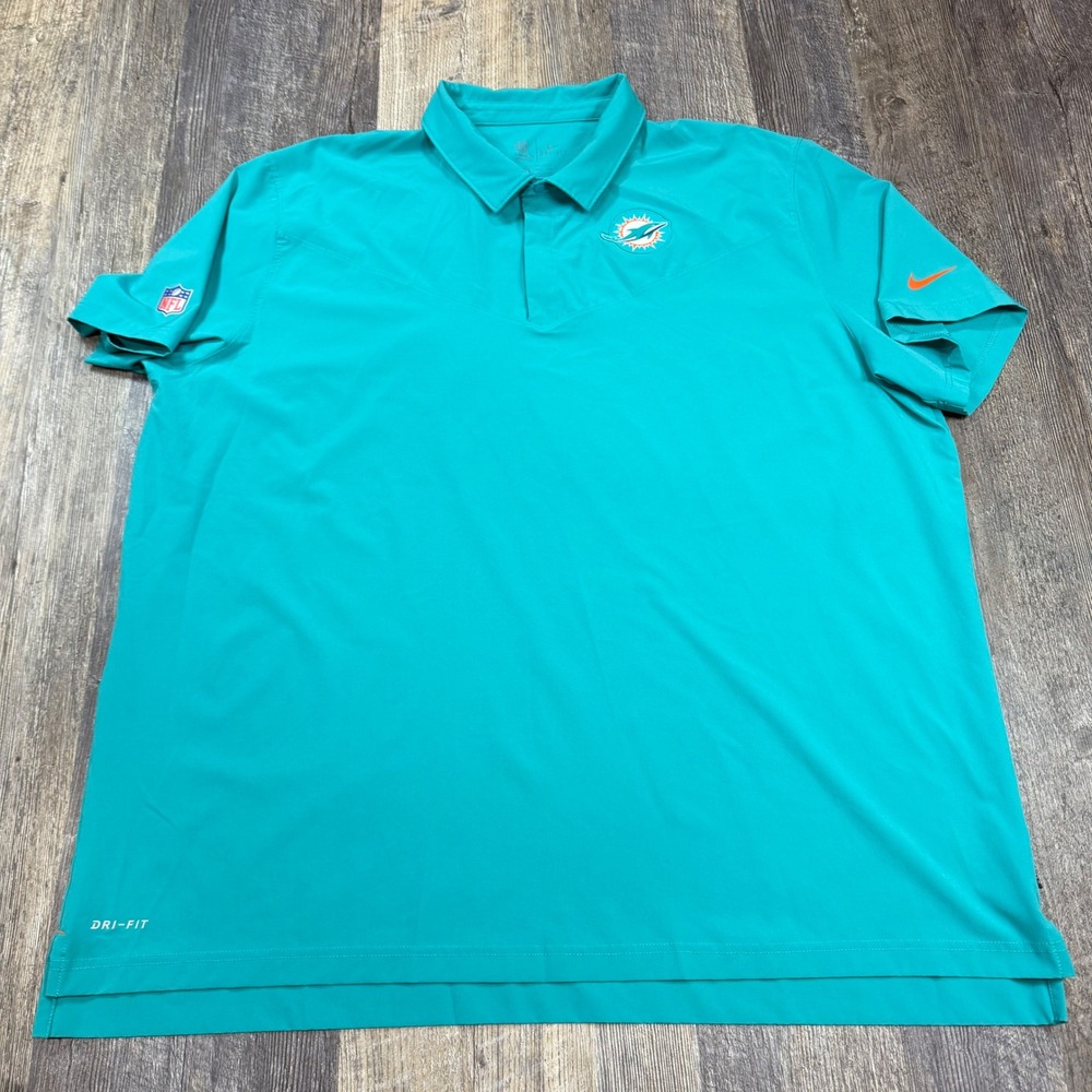 Nike NFL Miami Dolphins Polo Mens 3XL Teal Dri-FIT On-Field Short Sleeve Shirt